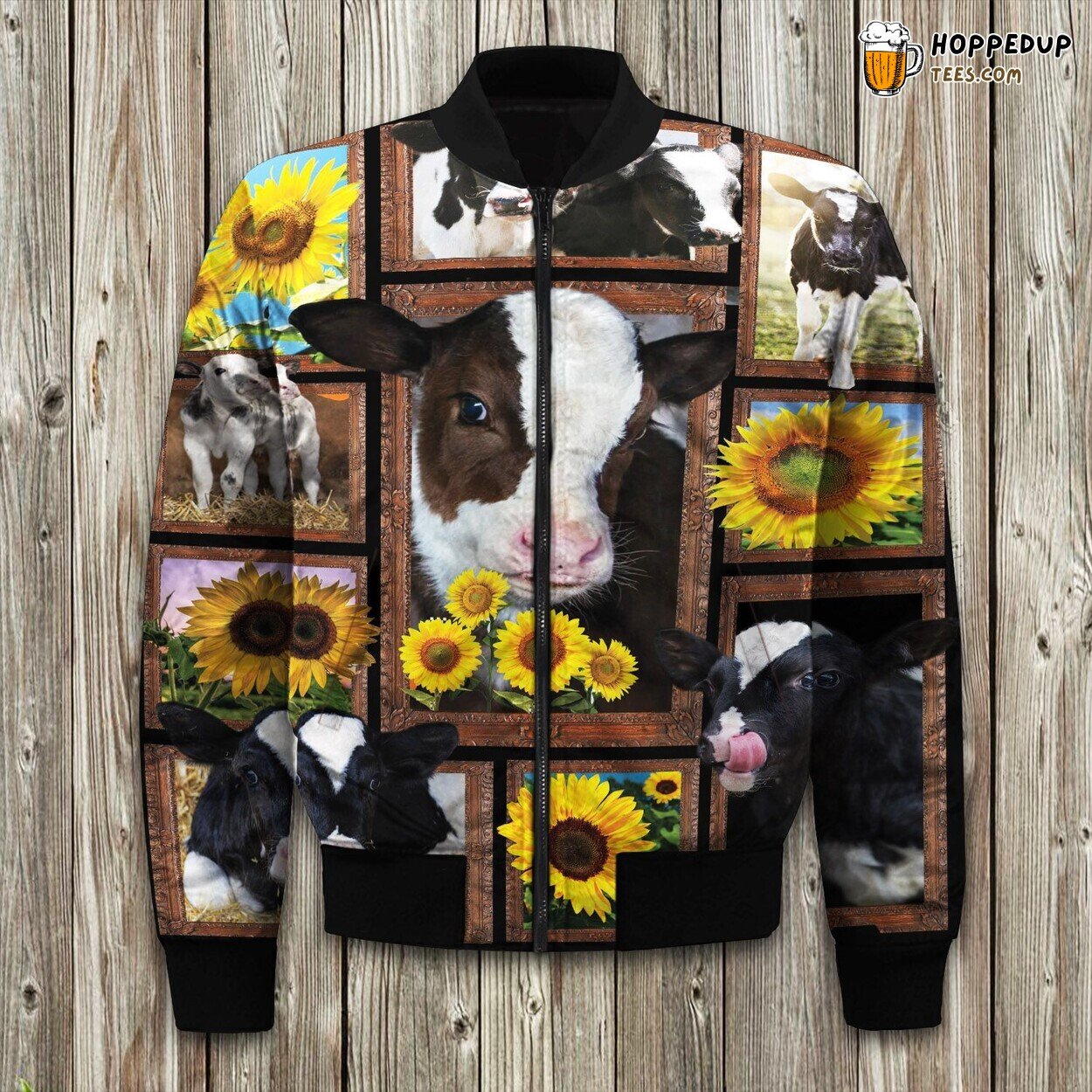 Cow Charm Elegance Winter Bomber Jacket Luxuriously Padded Comfort Design
