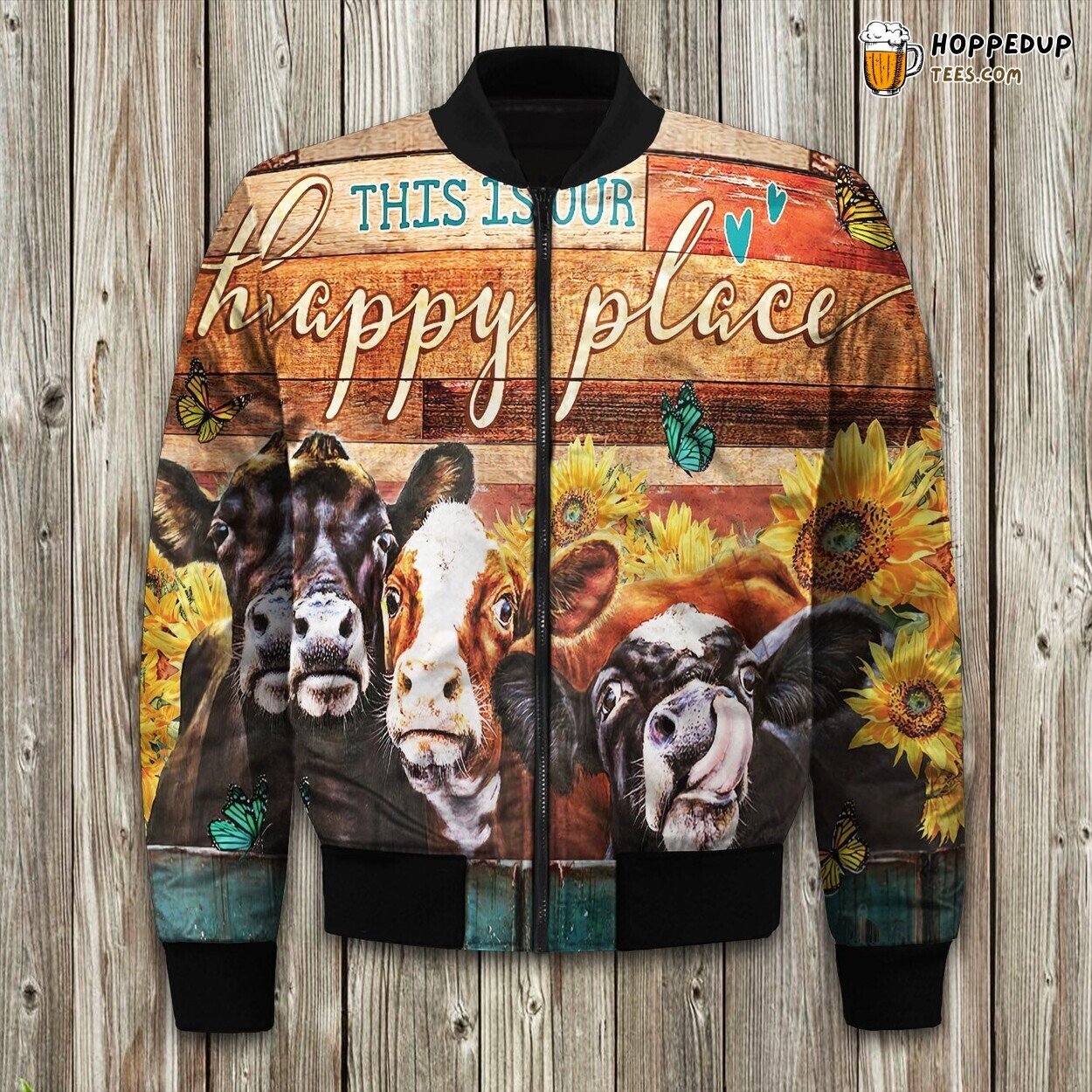 Cow Farm Inspired Winter Bomber Jacket Rural Charm Comfort Jacket