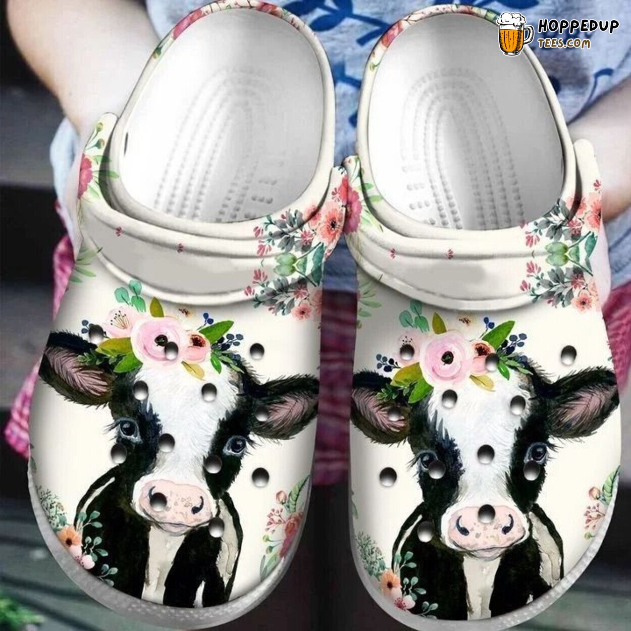 Cow Flowers Themed Rubber Clog Shoes Comfy Footwear for Nature Enthusiasts