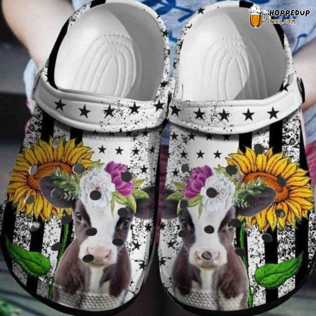 Cow Flowers Themed Rubber Clog Shoes Comfy Footwear for Nature Lovers