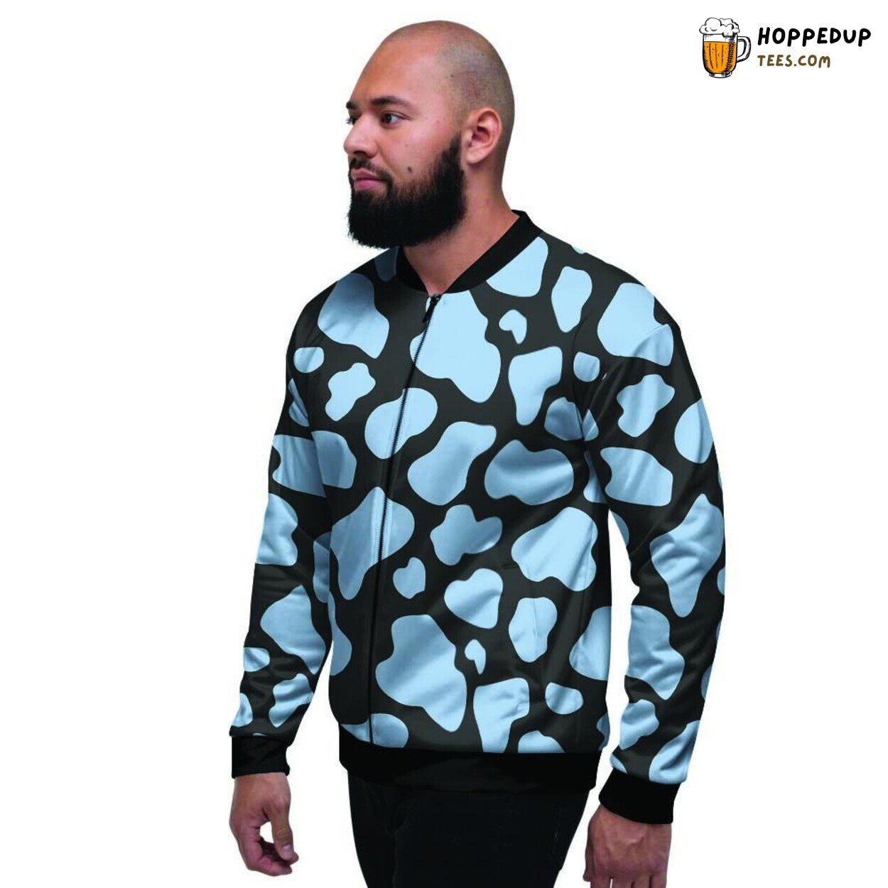 Cow Pattern Blue Black Print Men’s Bomber Jacket Farm Animal Design Tribute
