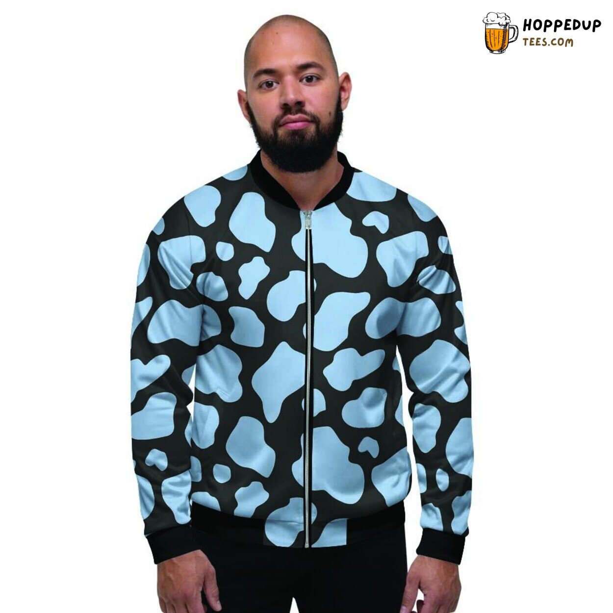Cow Pattern Blue Black Print Men’s Bomber Jacket Farm Animal Design Tribute