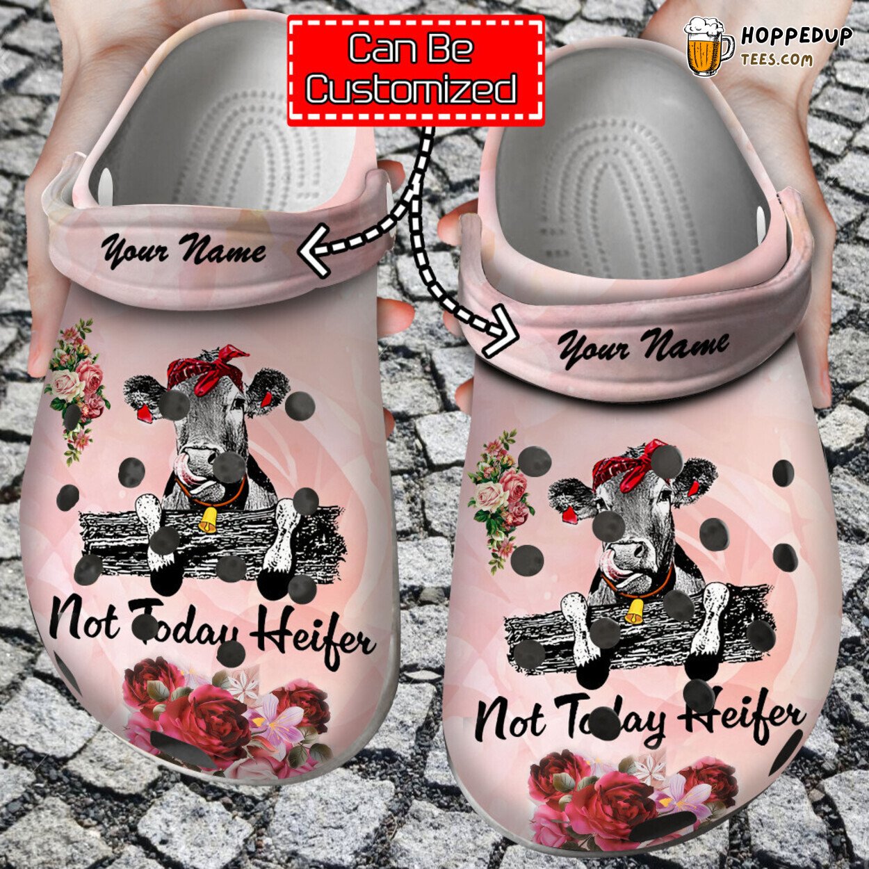 Cow Print Personalized Not Today Heifer Croc Style Comfort Clogs