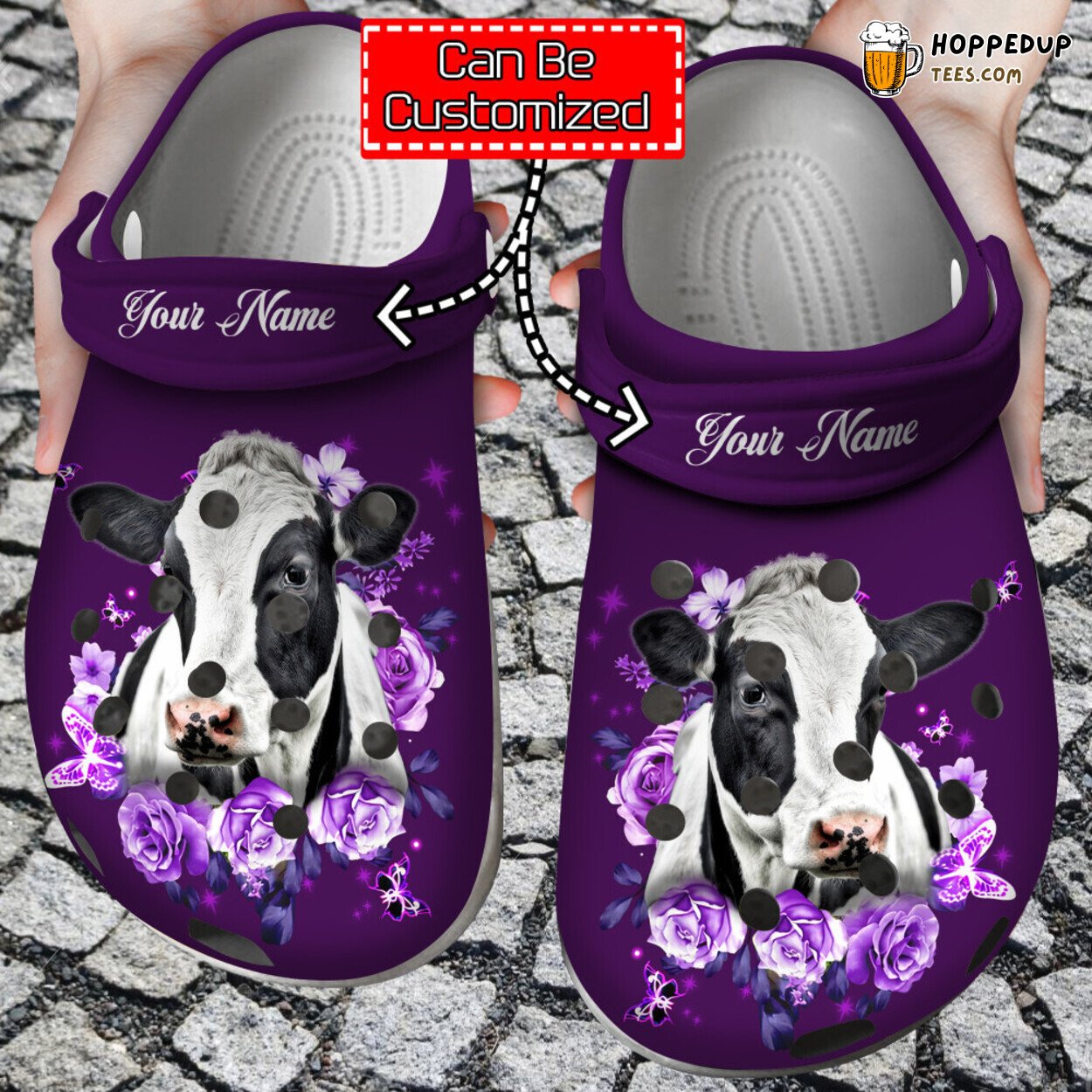 Cow Purple Roses Cow Pattern Themed Comfortable Unique Clog Shoes