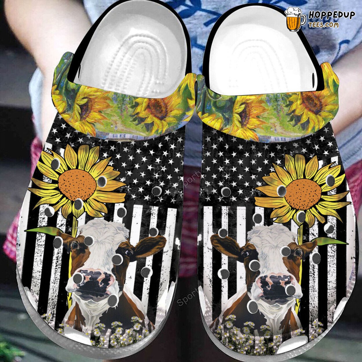 Cow Sunflower BW American Flag Farmer Theme Comfort Clogs Shoes