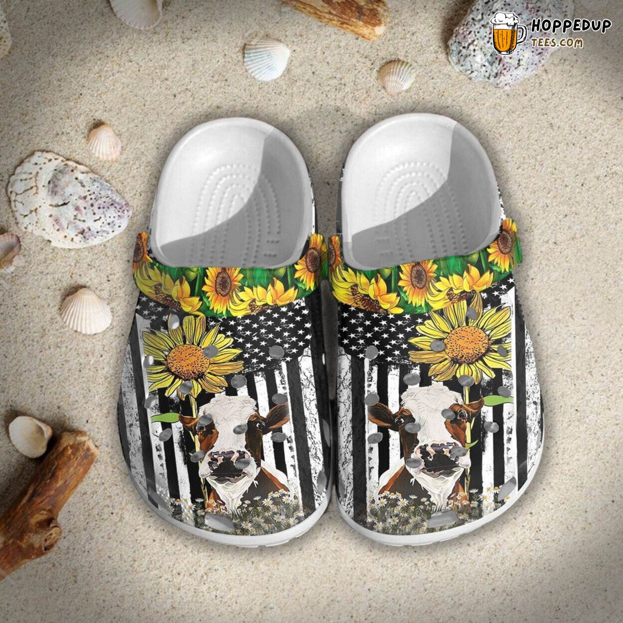 Cow Sunflowers Themed Rubber Clog Shoes Comfy Footwear for Animal Enthusiasts