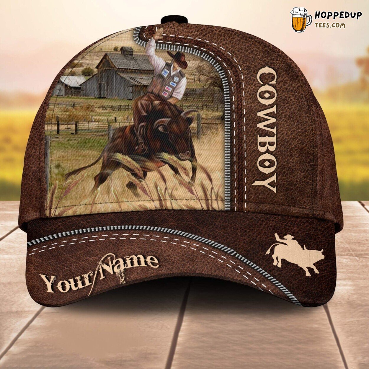 Cowboy 3D Leather Pattern Custom Cap Baseball Animal Farm Lovers Gift