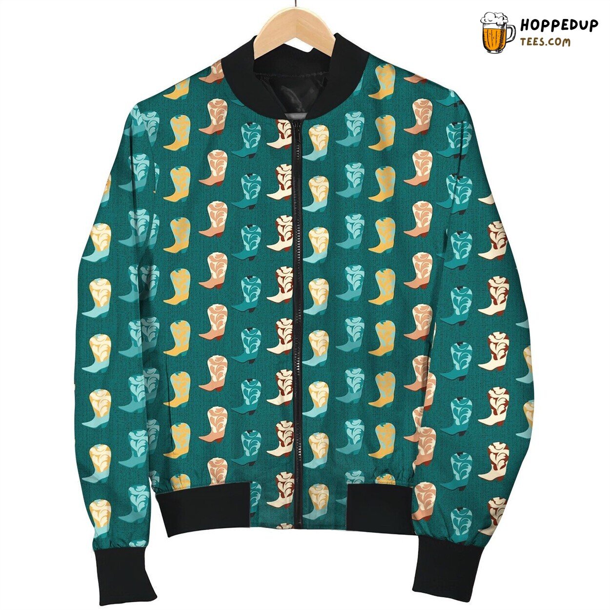 Cowboy Boots Green Pattern Bomber Jacket