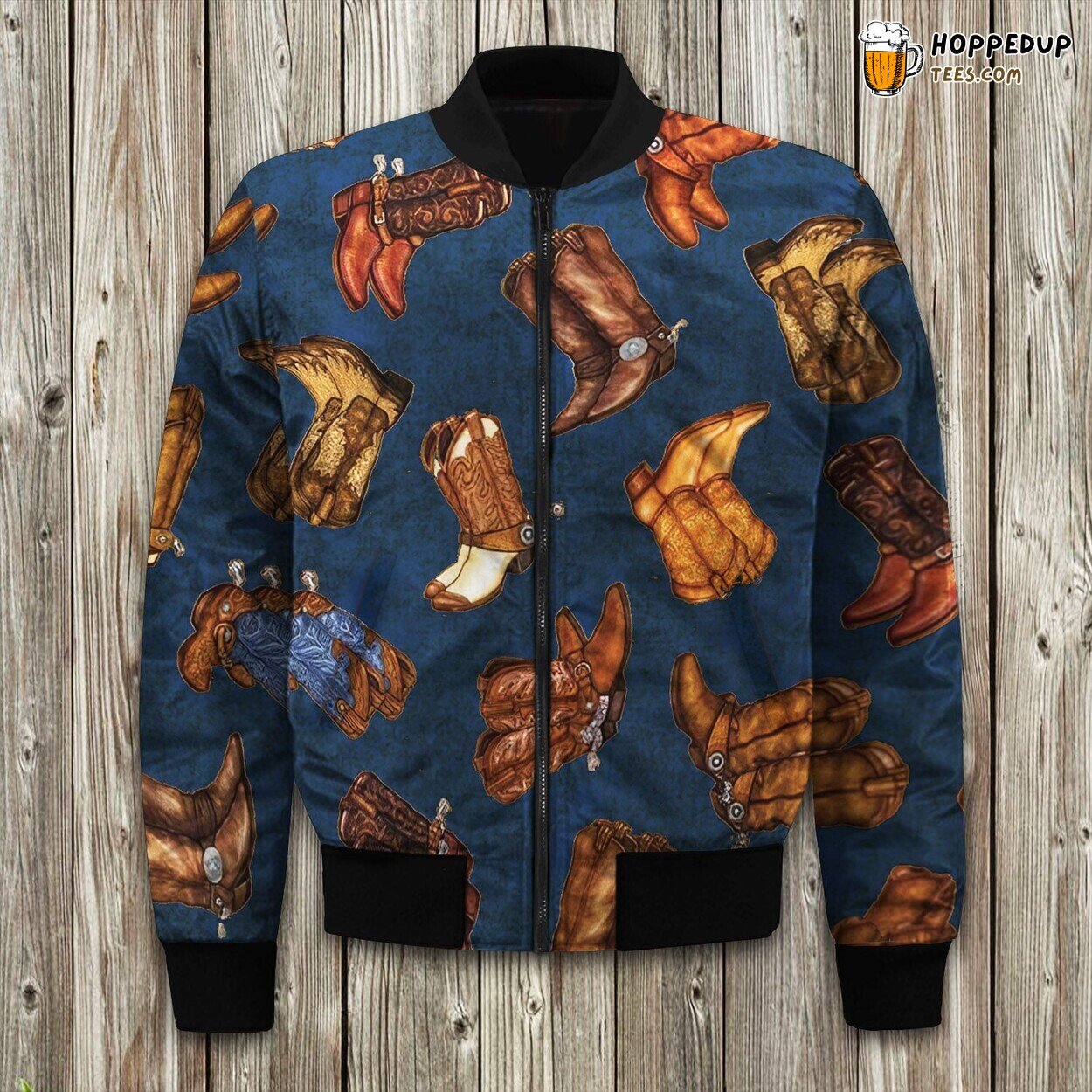 Cowboy Boots Print Winter Bomber Jacket Western Elegance Illustrated