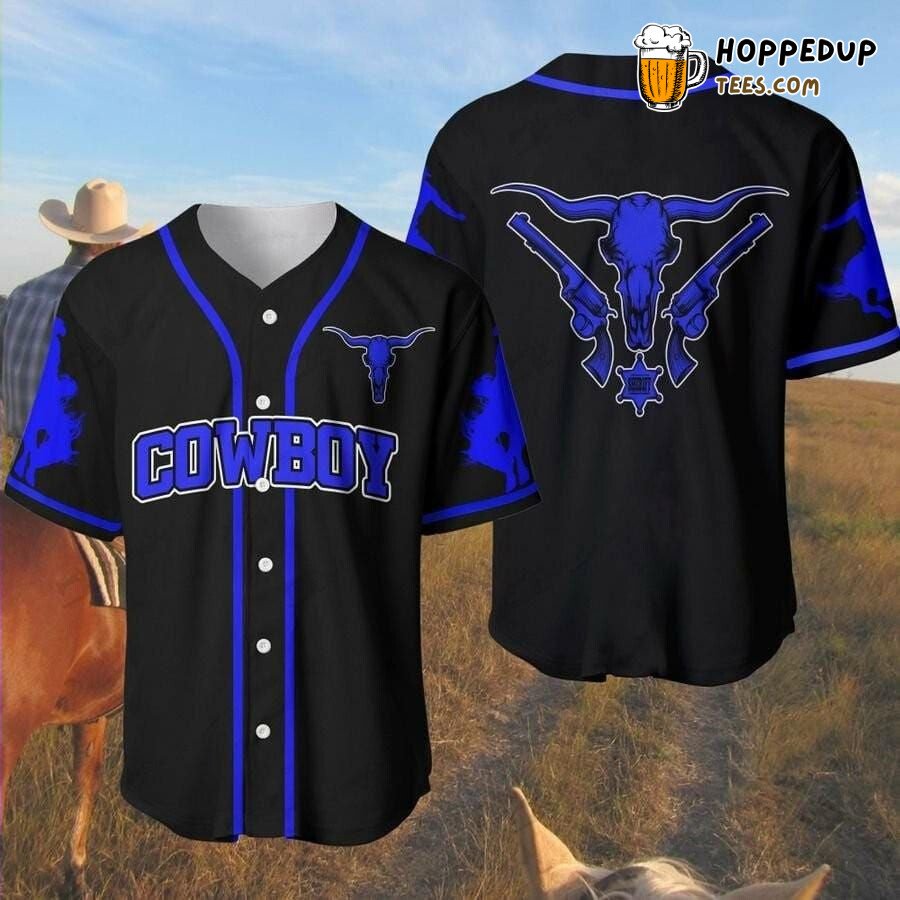 Cowboy Themed Blue Shade Baseball Jersey Distinctive Design Style