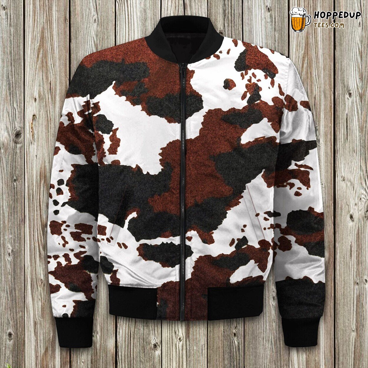 Cowhide Rustic Pattern Winter Bomber Jacket Farm Elegance