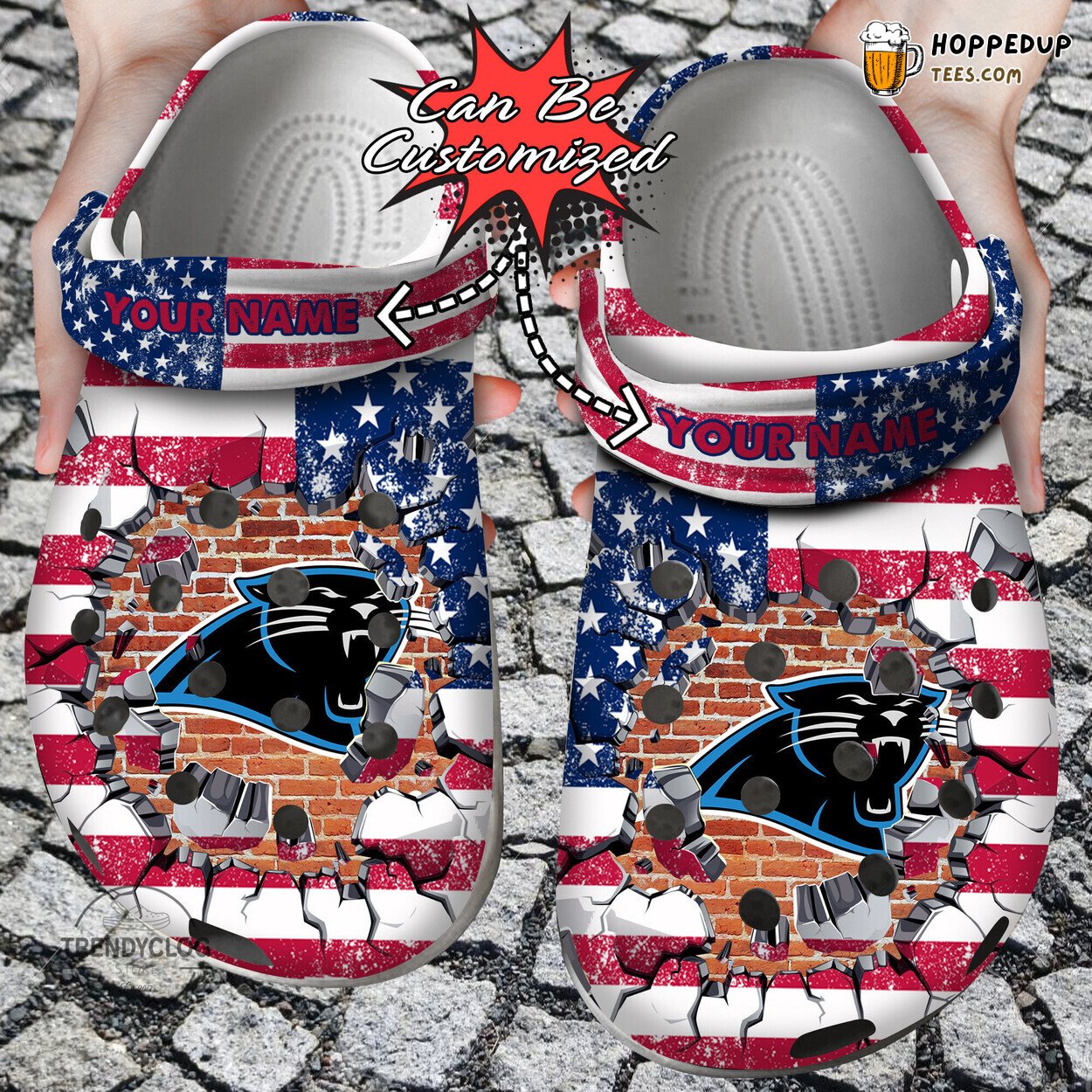 CPanthers Football Personalized American Flag Wall Clog Shoes