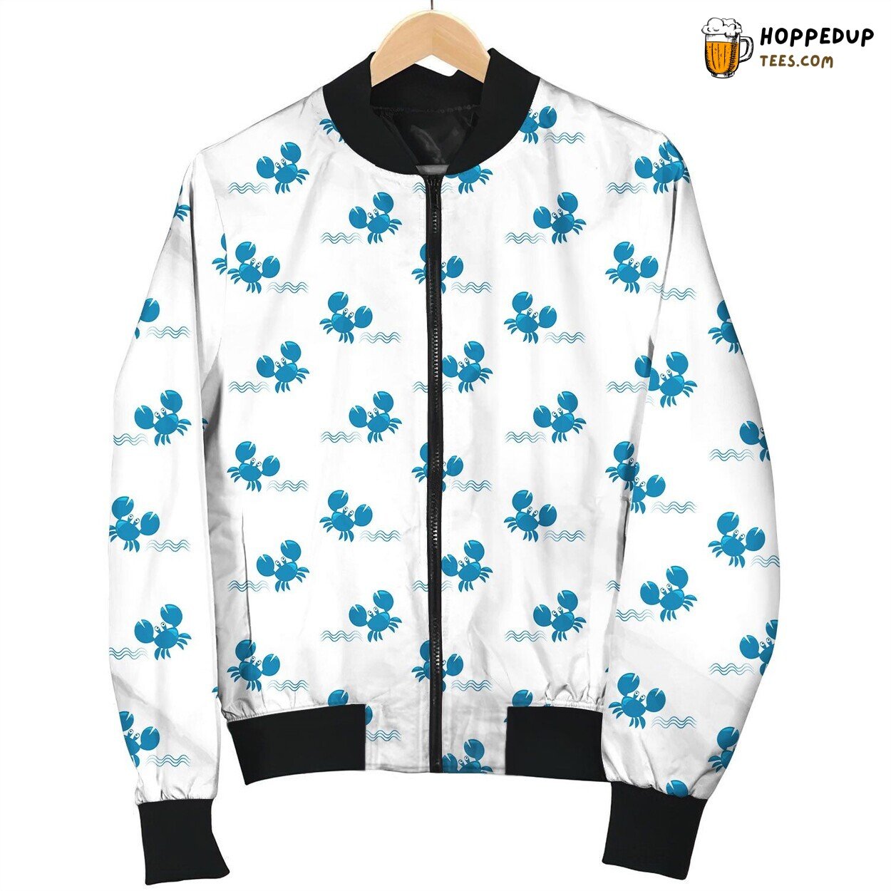 Crab Blue White Background Pattern Bomber Jacket