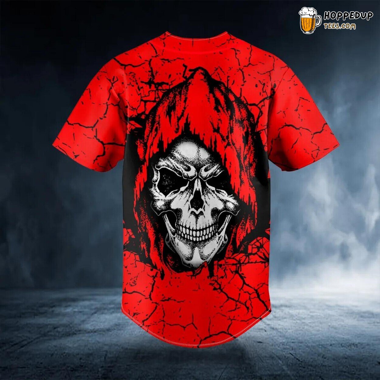Crack Red Grim Reaper Baseball Jersey Viking 3D Tees Unique Design Wear Graphic