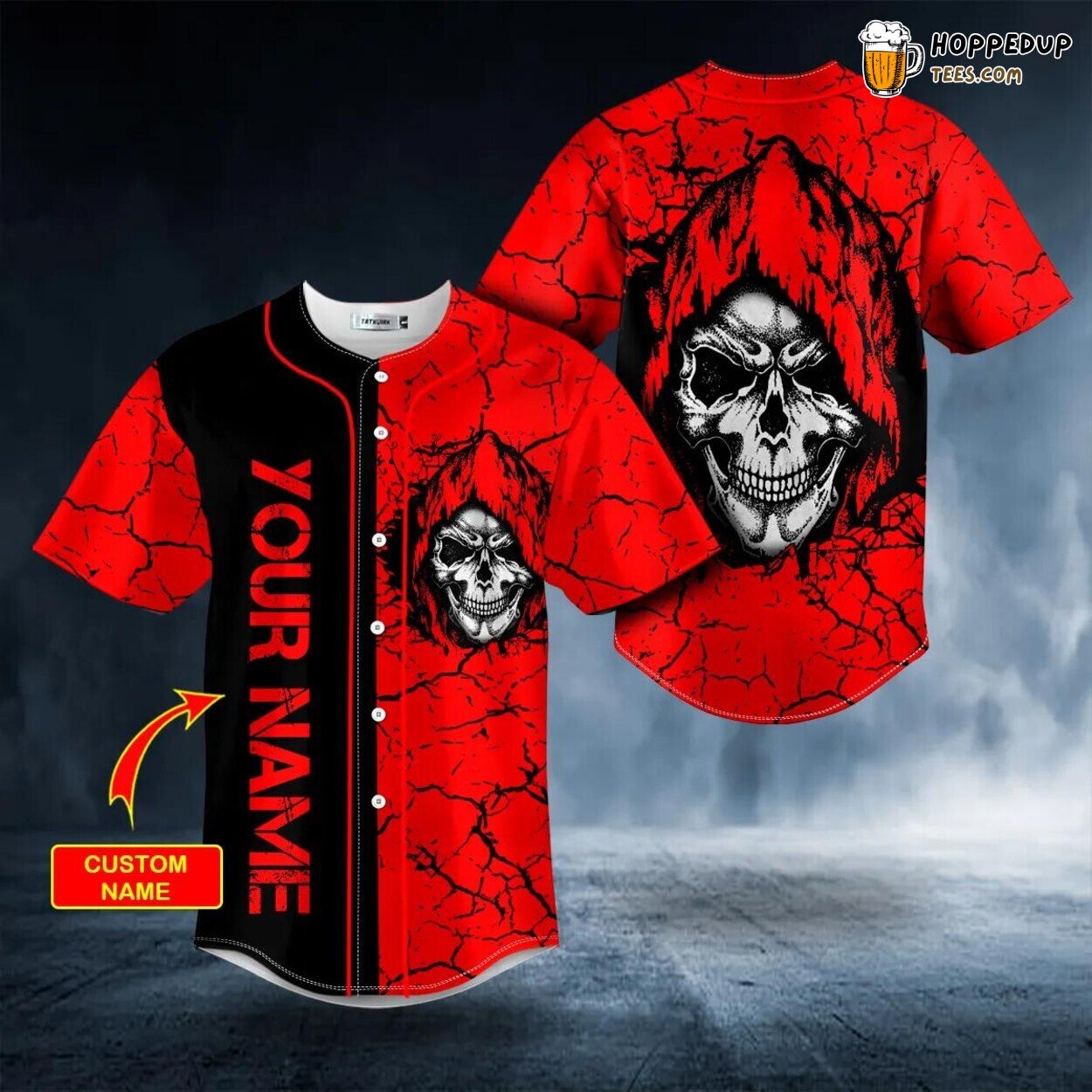 Crack Red Grim Reaper Baseball Jersey Viking 3D Tees Unique Design Wear Graphic