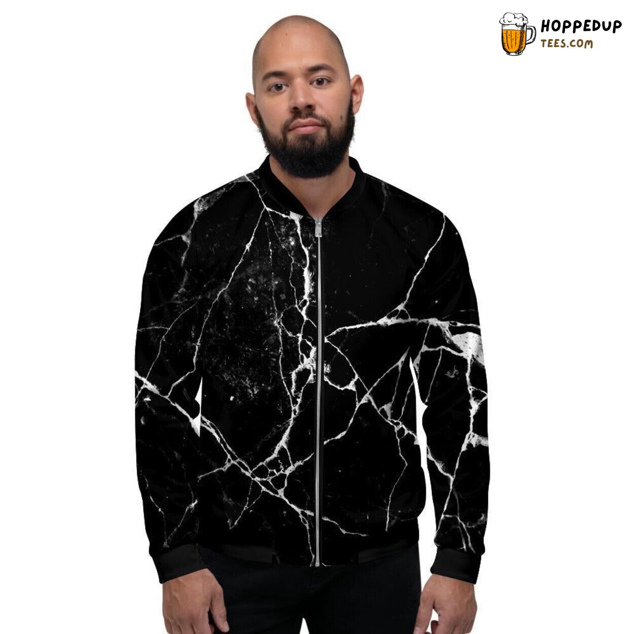 Cracked Marble Black Elegance Design Men’s Bomber Jacket Luxury Pattern Display