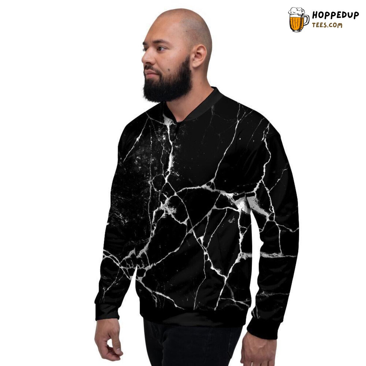 Cracked Marble Black Elegance Design Men’s Bomber Jacket Luxury Pattern Display