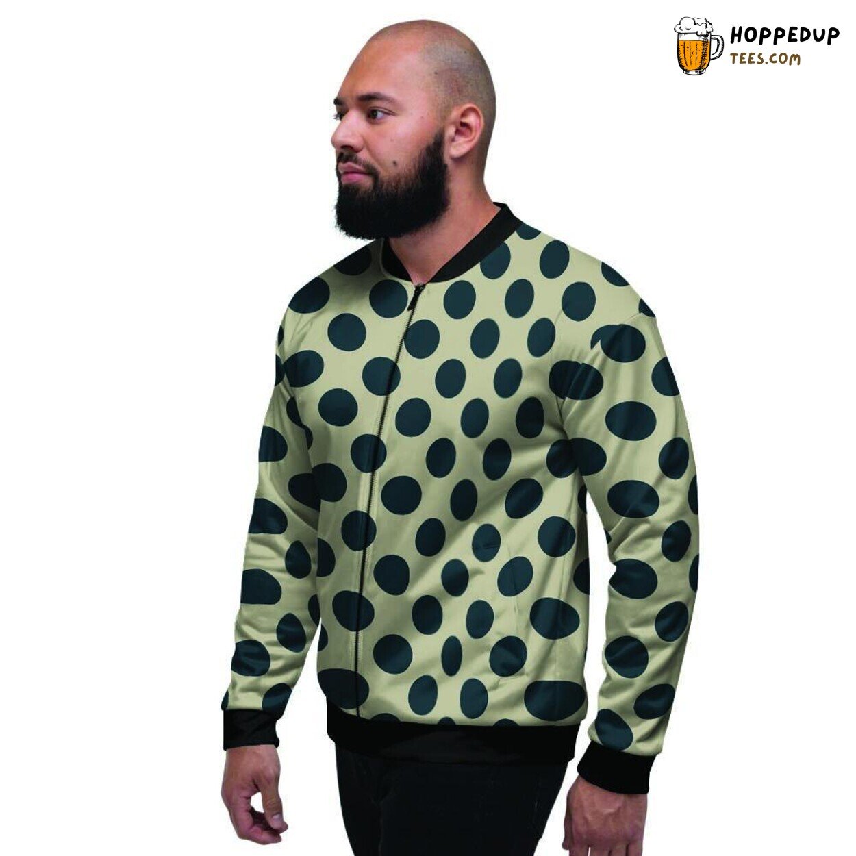 Cream Meets Black Timeless Polka Dot Display Men’s Bomber Jacket Classic Design
