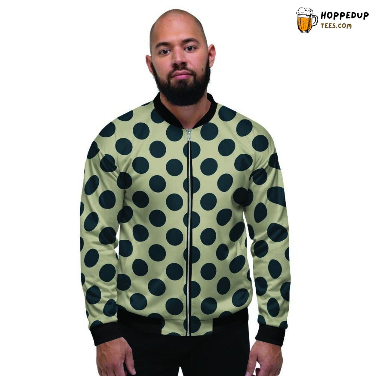 Cream Meets Black Timeless Polka Dot Display Men’s Bomber Jacket Classic Design