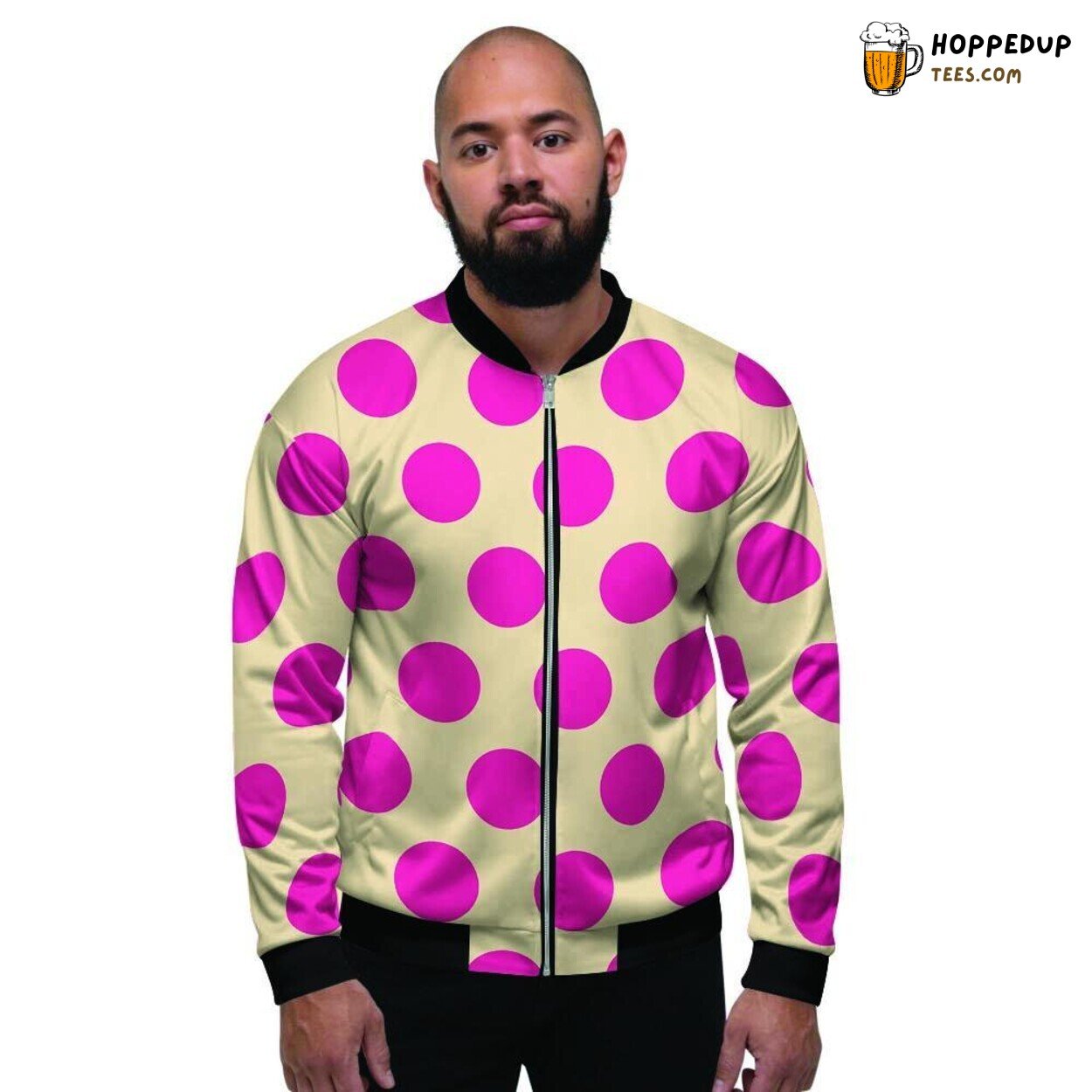 Creamy Canvas Meets Pink Polka Dot Art Men’s Bomber Jacket Delicate Fashion