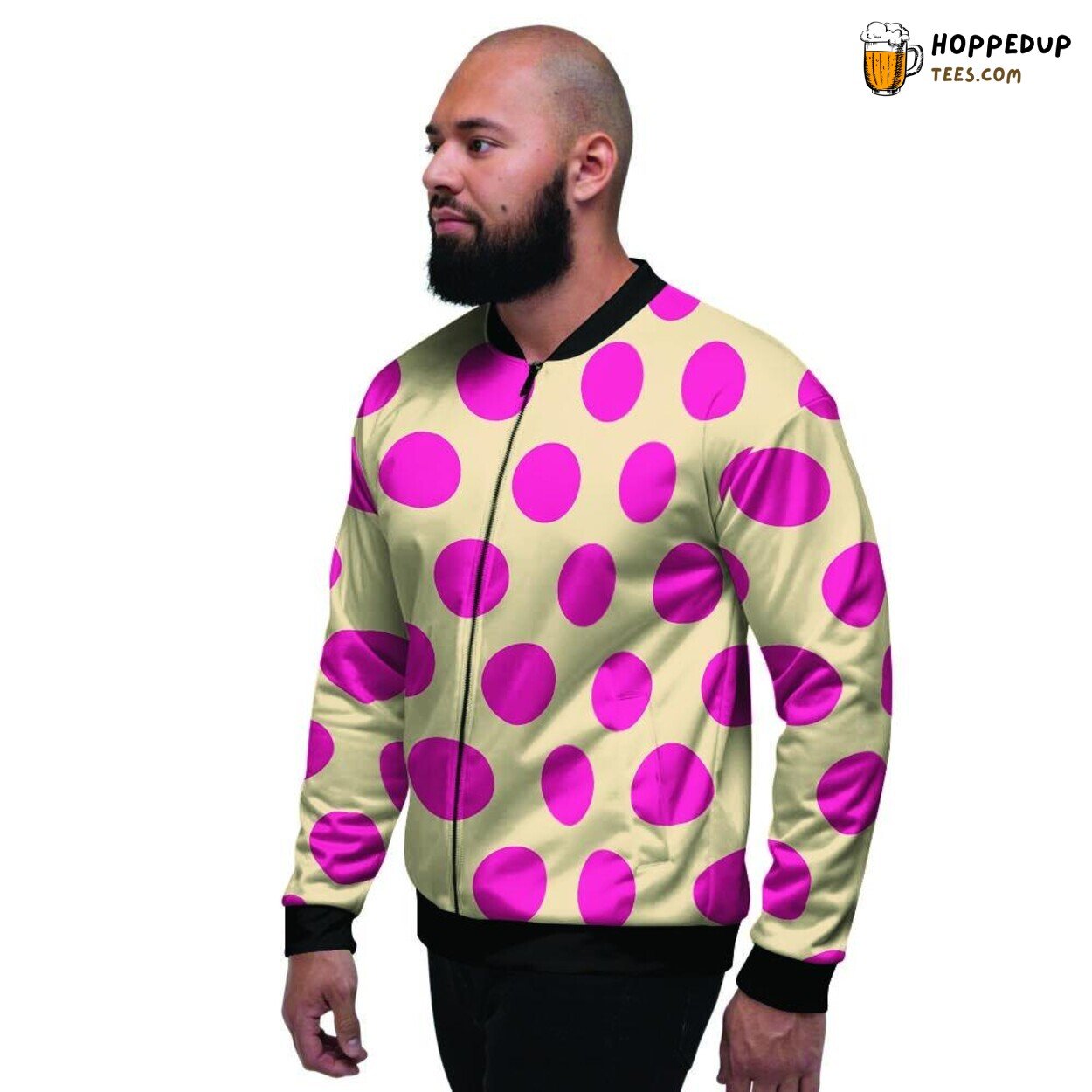 Creamy Canvas Meets Pink Polka Dot Art Men’s Bomber Jacket Delicate Fashion