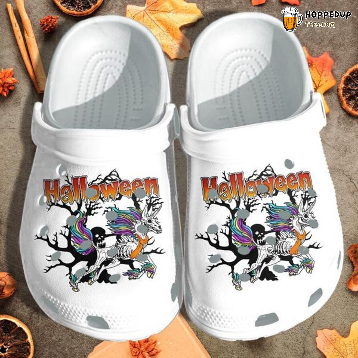 Creepy Unicorn Skull Tattoo Funny Halloween Birthday Gift Clogs