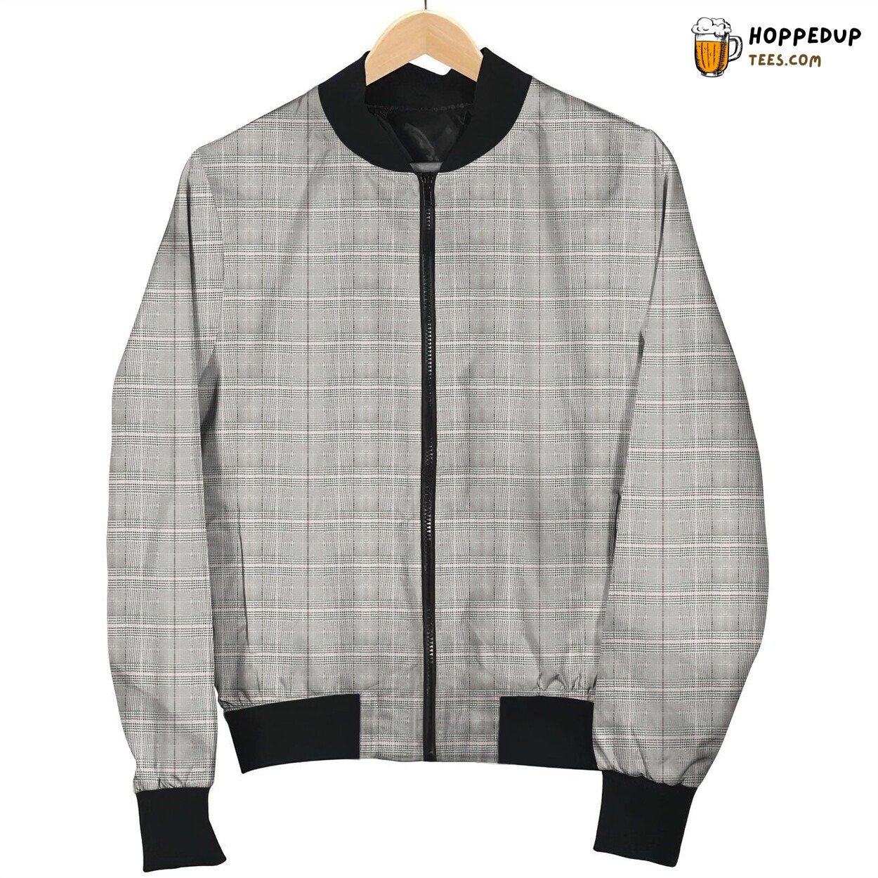 Crisp Tartan White Pattern Winter Bomber Jacket Snowy Checks for Cold Days
