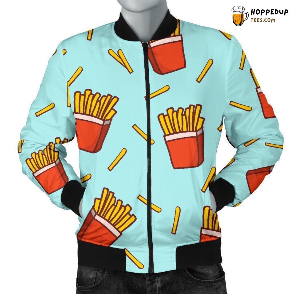 Crispy Delicious French Fries Men’s Bomber Jacket Unique Pattern Display Art