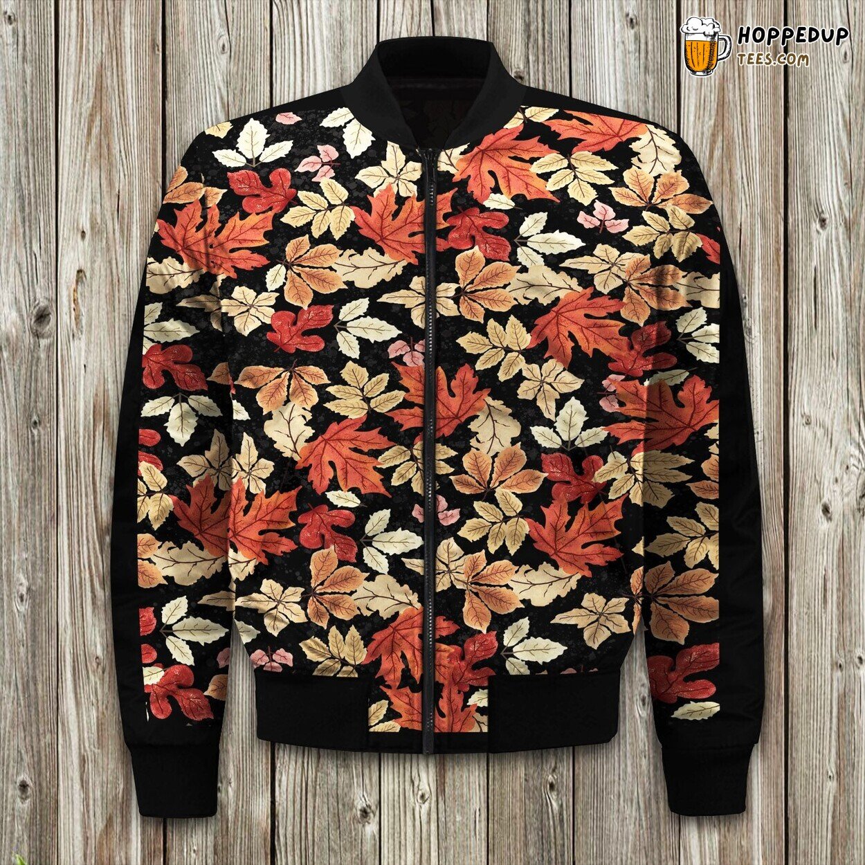 Crispy Fall Leaves Theme Winter Bomber Jacket Seasonal Chic Fashion