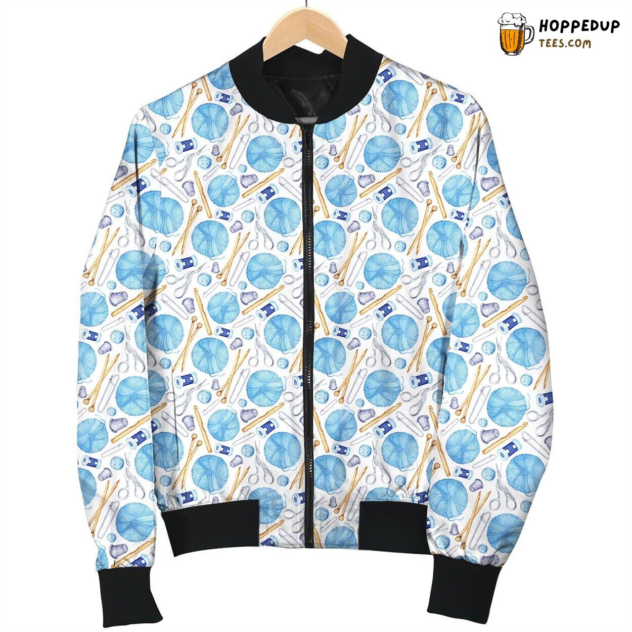 Crochet Blue Yarn Bomber Jacket