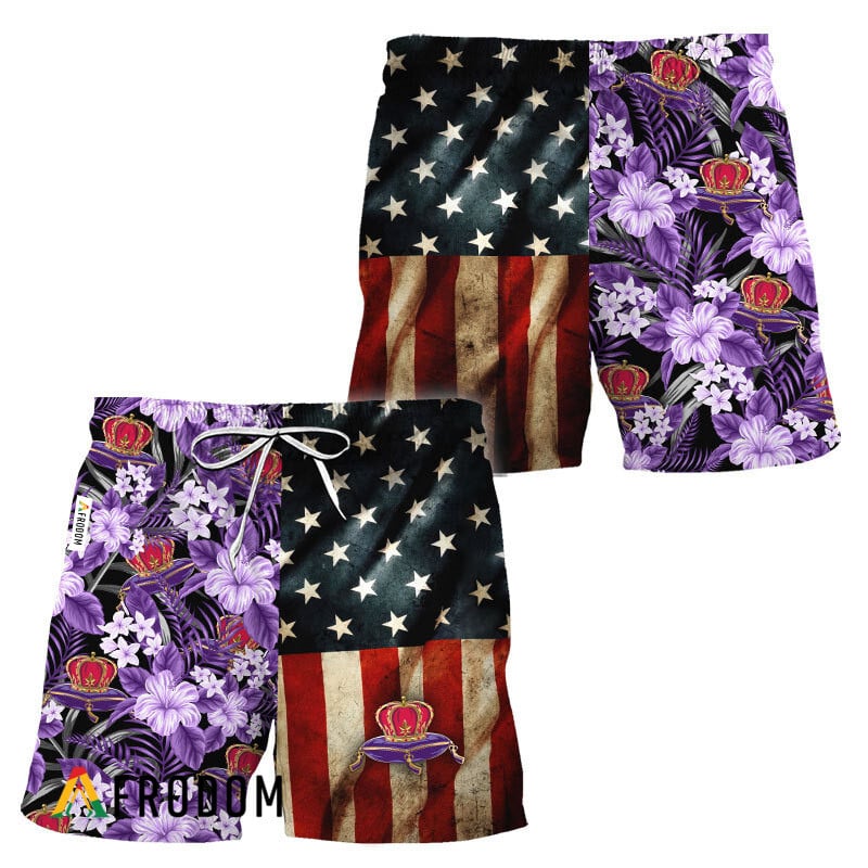 Crown Royal American Flag Tropical Flower Hawaiian Shorts HU
