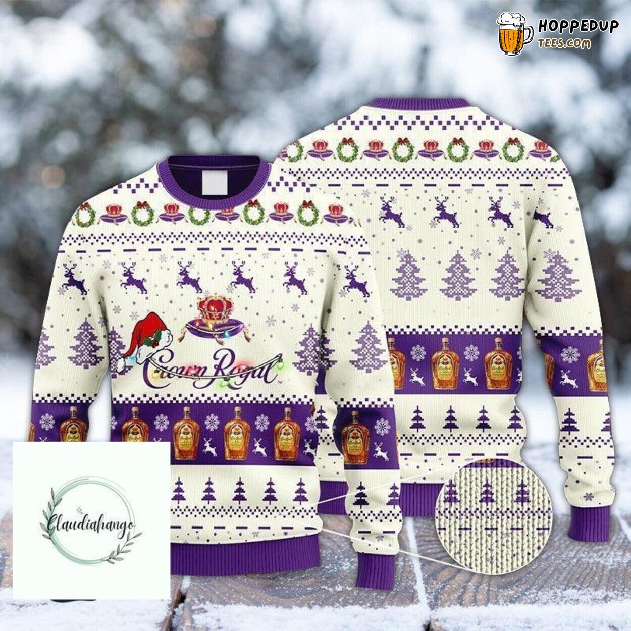 Crown Royal Christmas Reindeer Snowy Night Ugly Festive Sweater