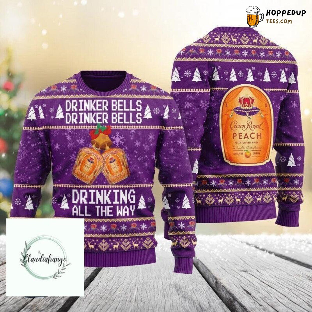 Crown Royal Drinker Bells Christmas Ugly Sweater Festive Design