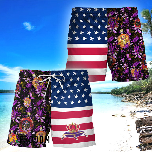 Crown Royal Flower American Flag Hawaiian Shorts HU