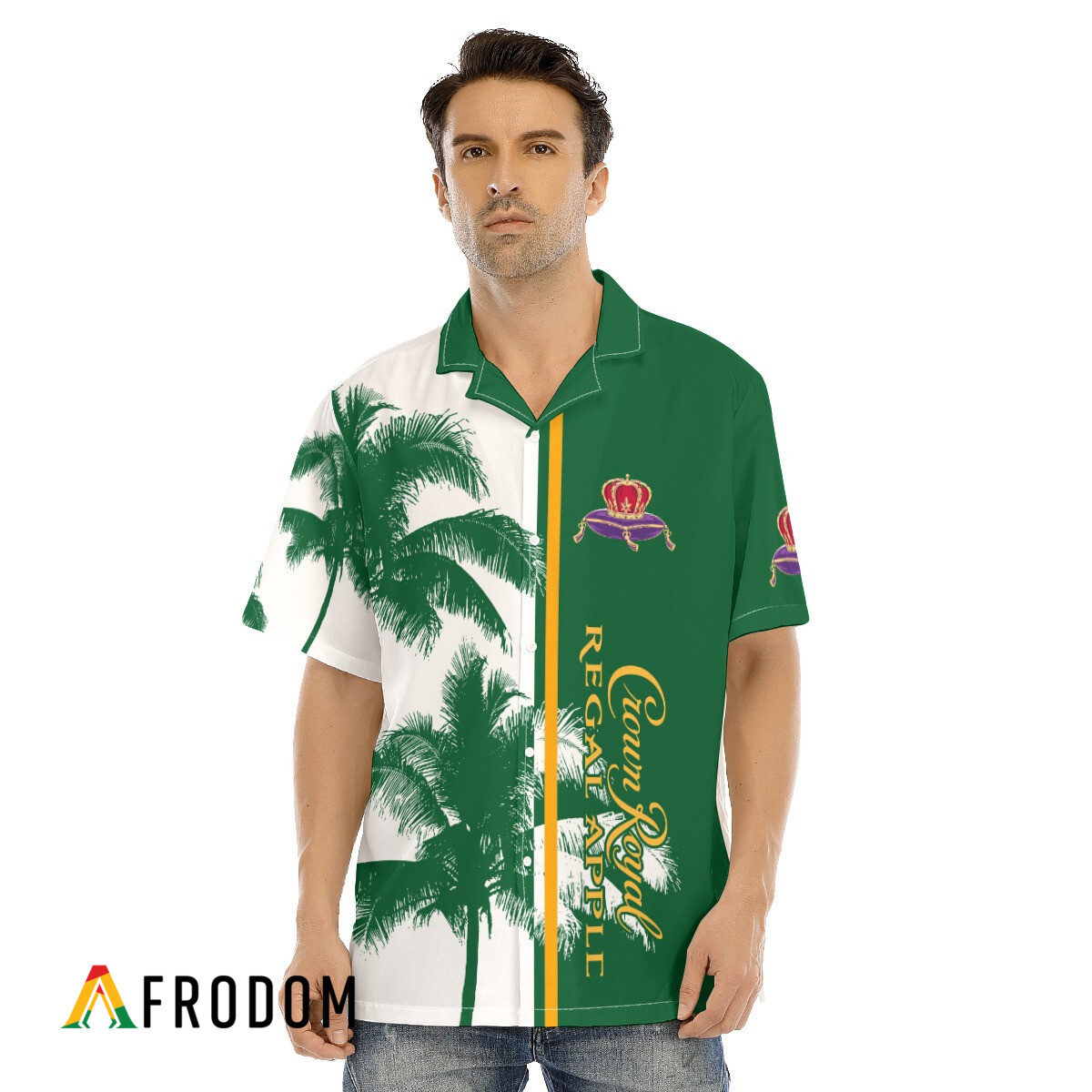 Crown Royal Regal Apple Tropical Coconut Trees Hawaiian Shirt HU