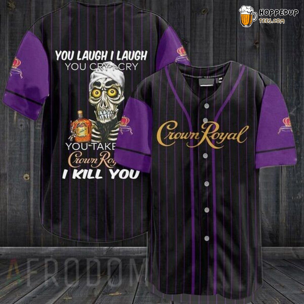 Crown Royal Skull Skeleton Branded Baseball Jersey Liquor Royalty