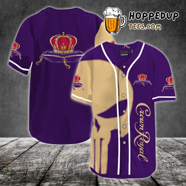 Crown Royal Themed Beige Baseball Jersey Skull Unique Distinctive Design