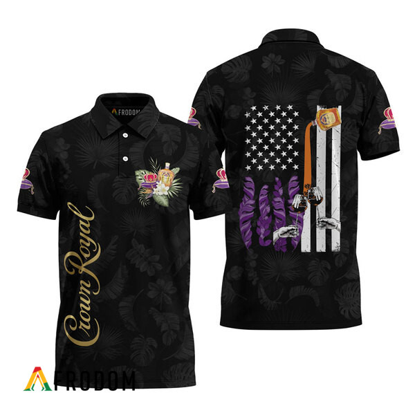 Crown Royal Us Flag Black Hawaiian Polo Shirt HU