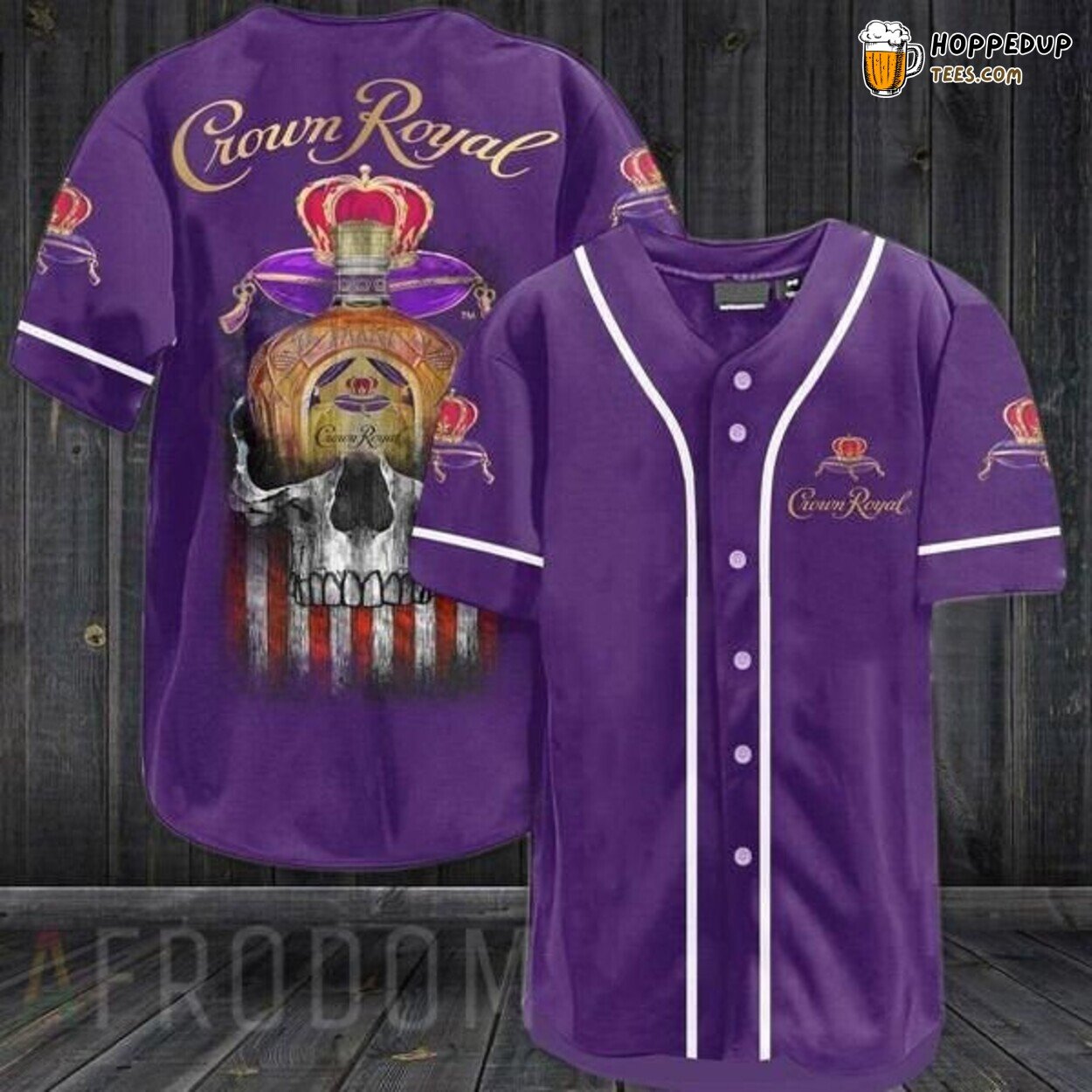 Crown Royal Whisky US Flag Skull Black Patriotic Baseball Jersey