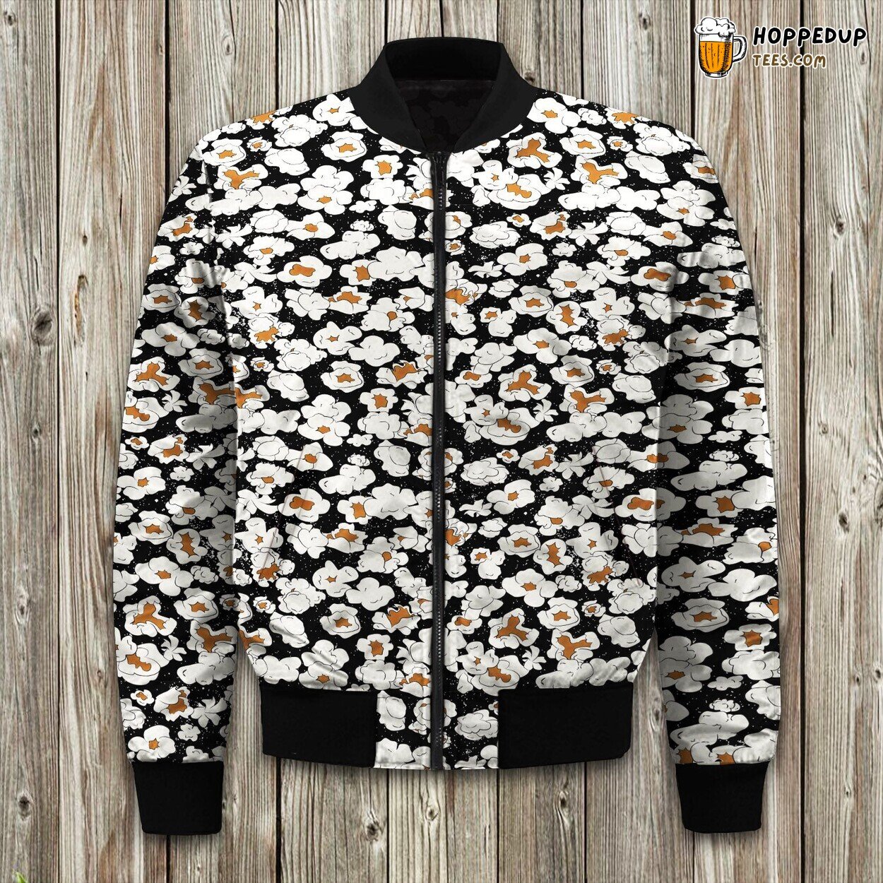 Crunchy Delight Popcorn Print Winter Bomber Jacket Movie Lover’s Fashion