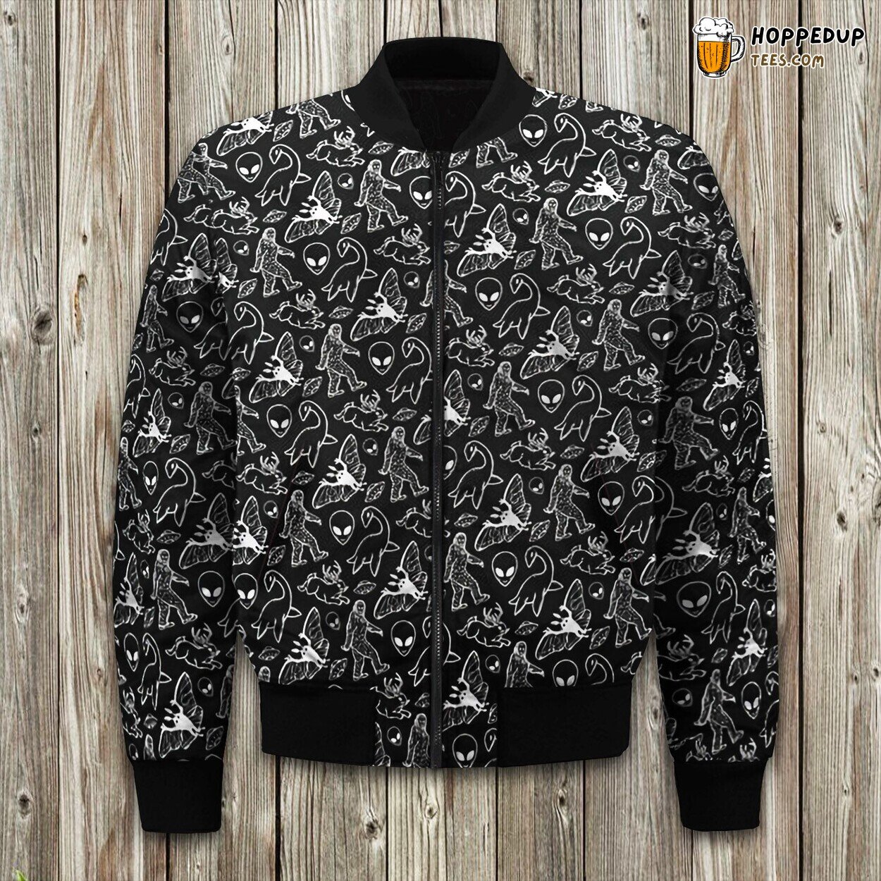 Cryptid Pattern: White Lines Bomber Jacket