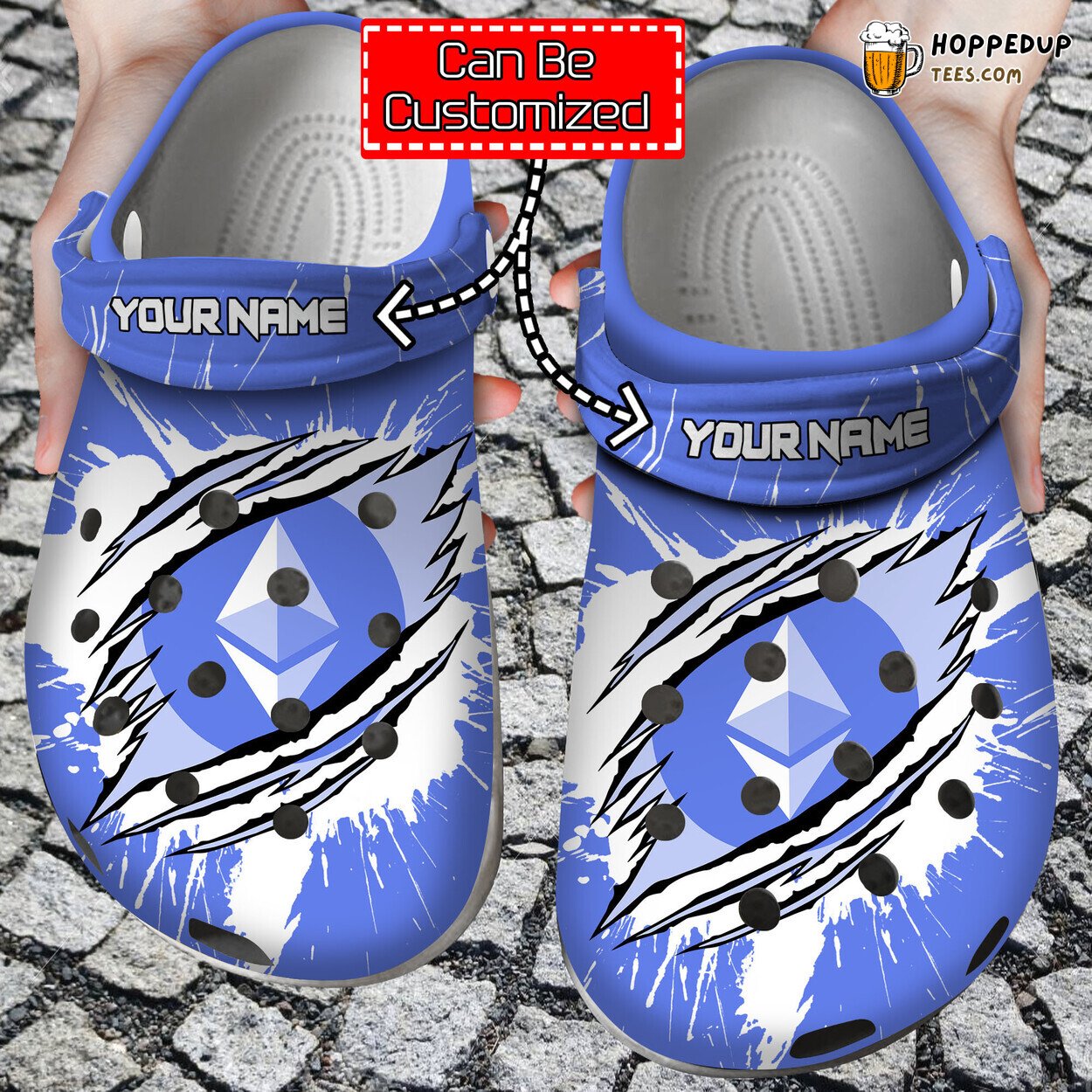 Crypto ETH Coin Personalized Ripped Through Stylish Clog Shoes