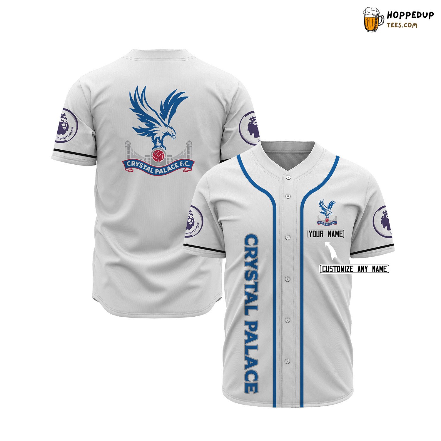 Crystal Palace FC Custom Name White Baseball Jersey Unisex Shirt