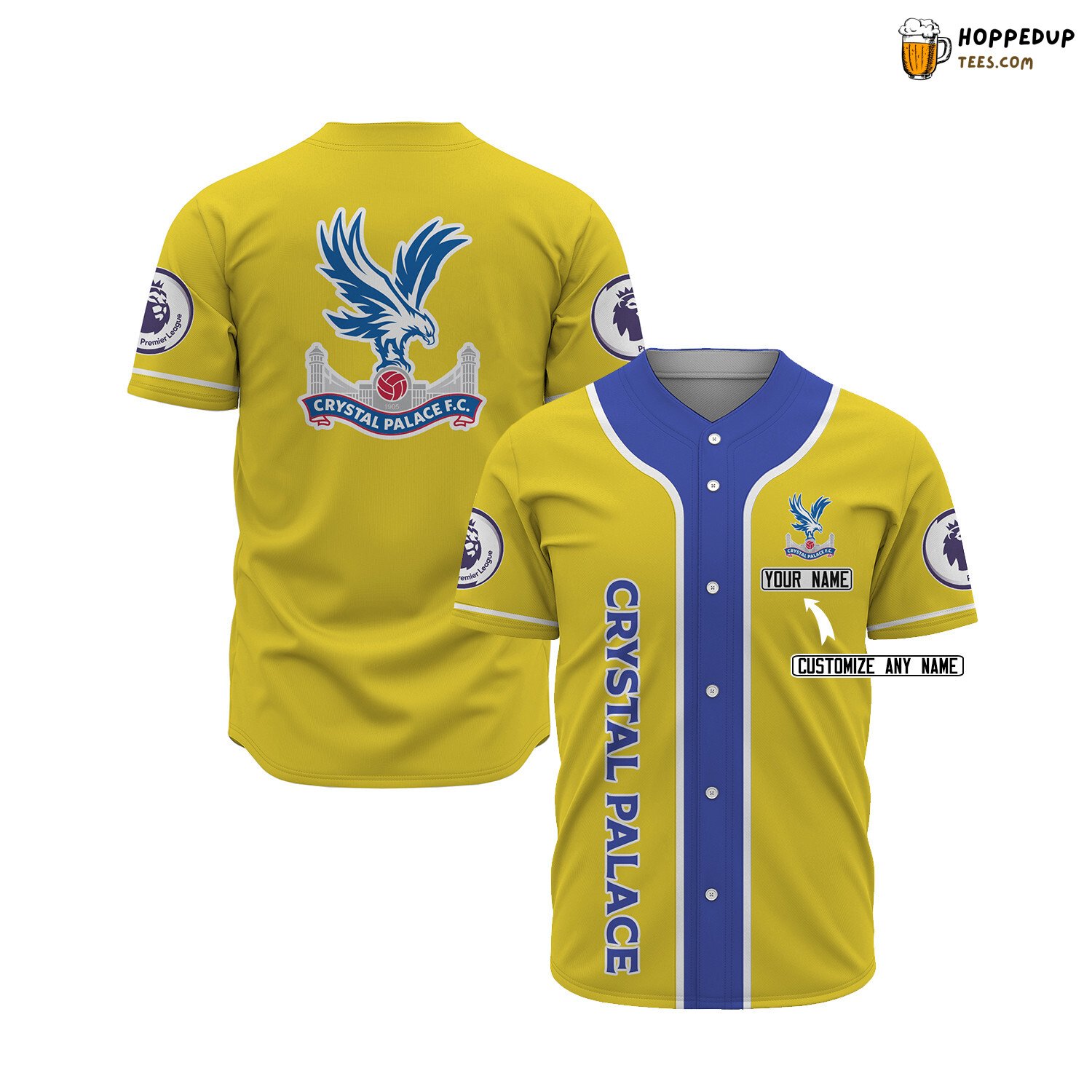 Crystal Palace FC Custom Name Yellow Baseball Jersey Unisex Shirt