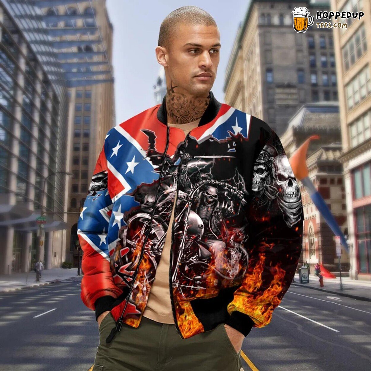 CSA Flag Skull Motorcyclist Unique Bomber Jacket 3D Graphic Viking Tees
