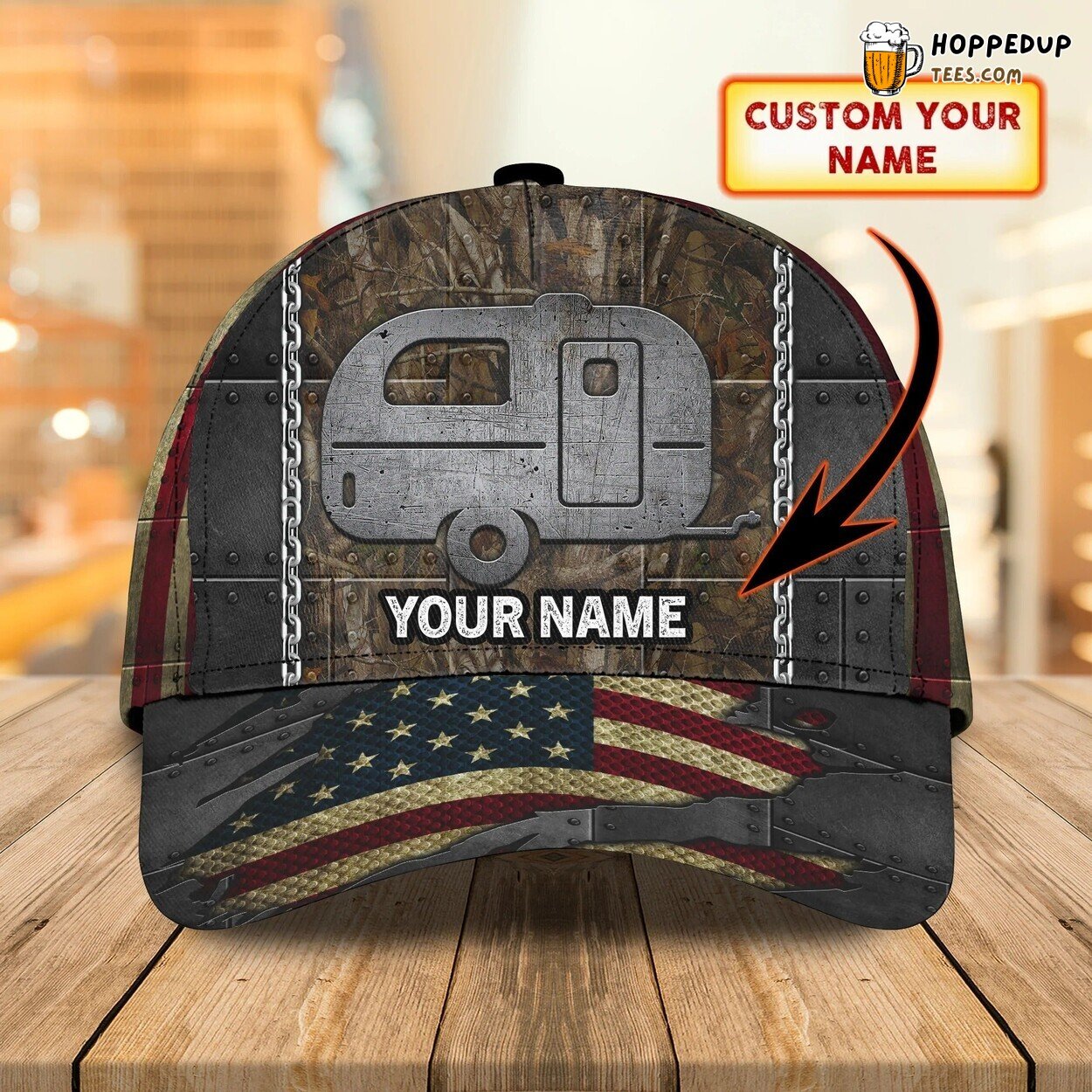 Custom 3D Camping Caravan Baseball Cap Camp Design Unique Hat