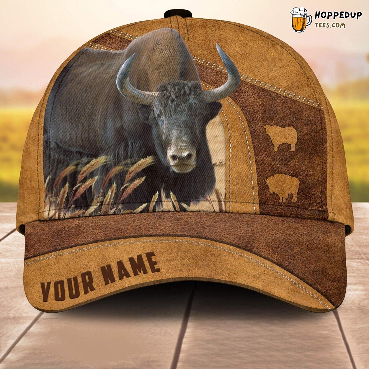 Custom 3D Print Yak Cale Baseball Cap Farm Lovers Leather Animal Cap