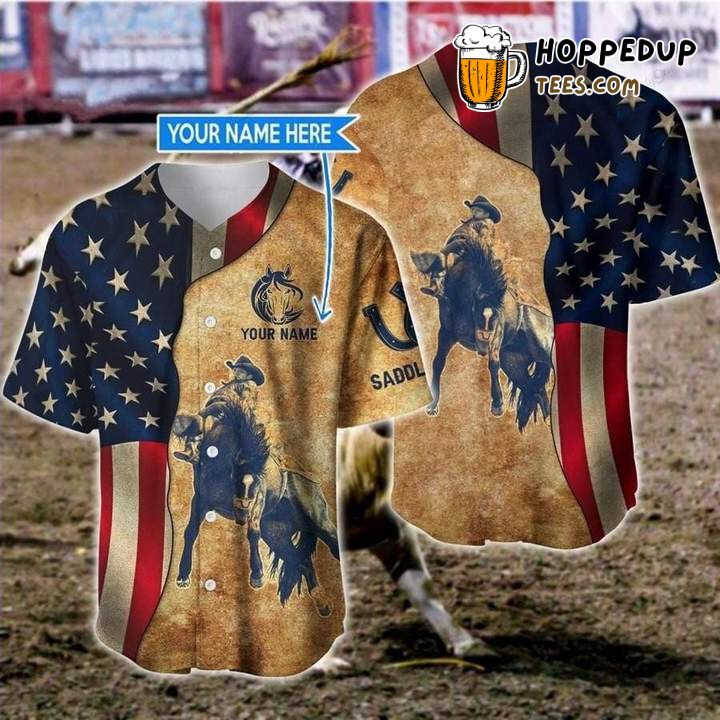 Custom America Saddle Bronc Vintage Baseball Tee Jersey Shirts 3D