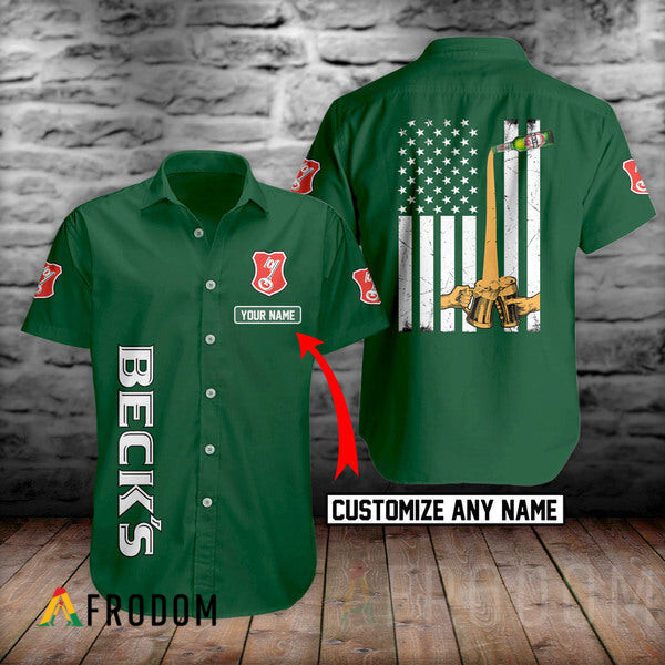 Custom Basic Printed Beck’S Beer Hawaii Button Shirt HU