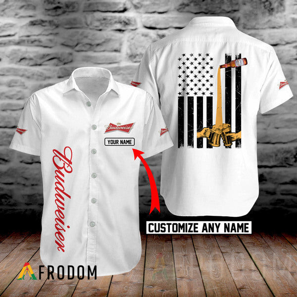 Custom Basic Printed Budweiser Hawaii Button Shirt HU